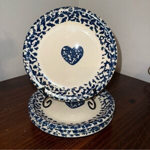 Vintage Folk Craft By Tienshan-Sponge Blue Heart 7.5" Salad Plates Set Of 4